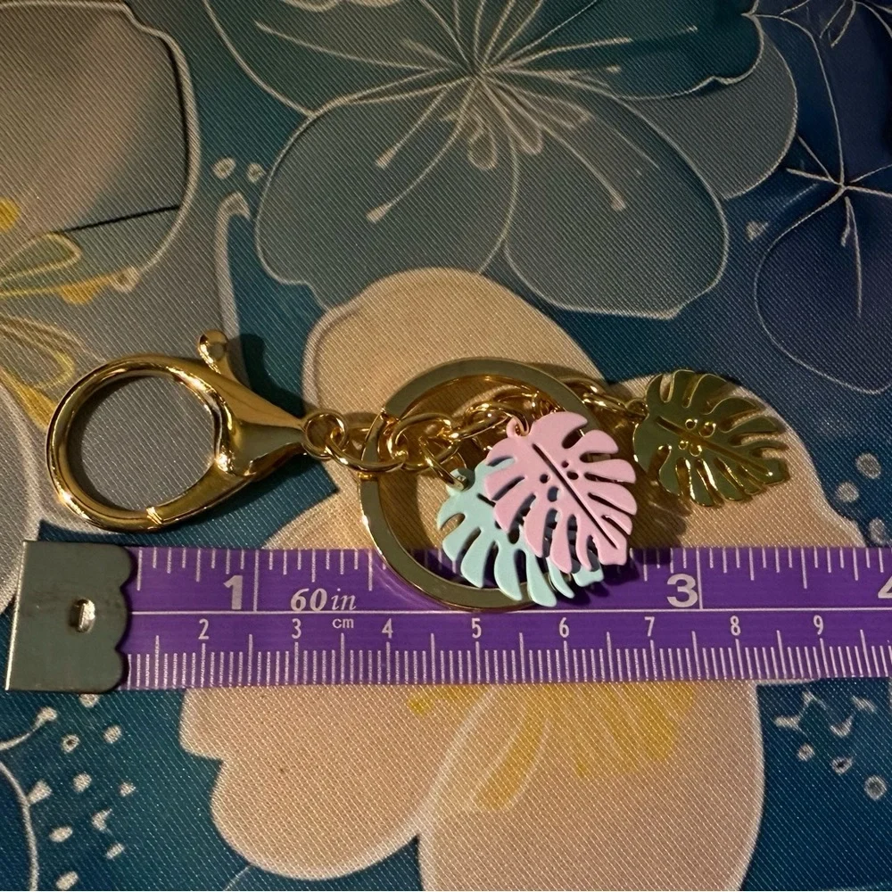 Gold Purple Blue Pastel Tropical Leaf Keychain Bag Charm
